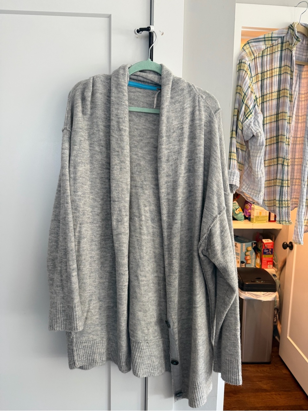 Free People Plaid Button Down Shirt Duo in Yellow and Pink and Gray Sweater - Picture 2 of 9